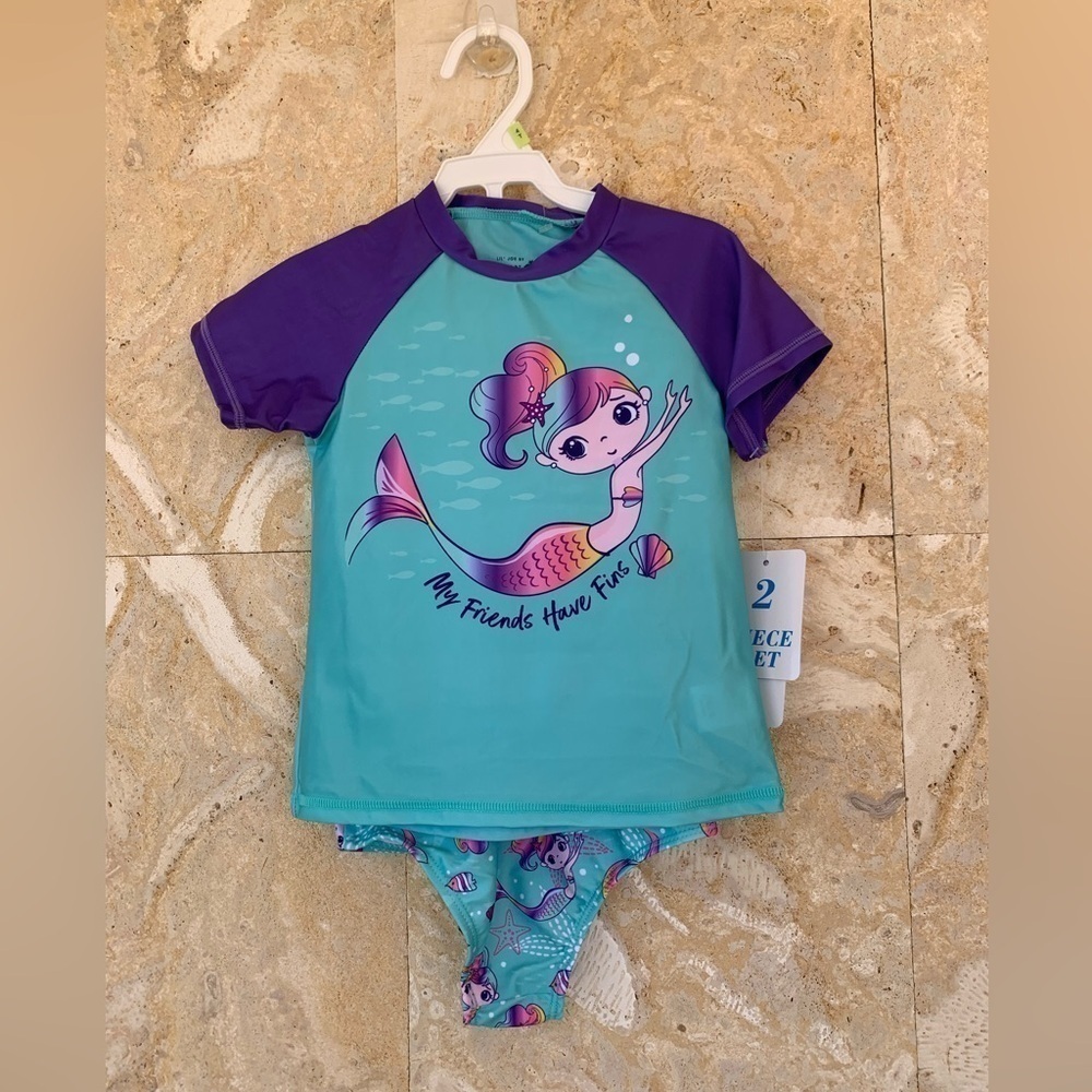 Caribbean Joe Girl’s Swimsuit With Short Sleeve Rash Guard Set 4-T